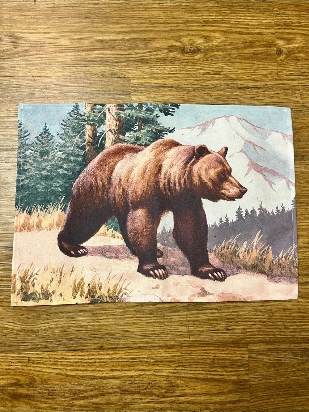 Vintage Set of 4 Handmade Fabric Wildlife Hunting Cabin Placemats Bear Wolf Deer